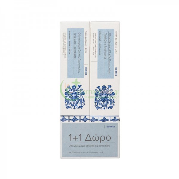KORRES - Οδοντόκρεμα Ολικής Προστασίας Δυόσμος & Lime 75mL 1+1 ΔΩΡΟ Οδοντόκρεμες