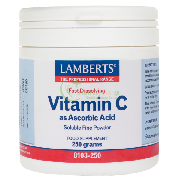 LAMBERTS - Vitamin C Ascorbic Acid 250gr Ενίσχυση Άμυνας Οργανισμού
