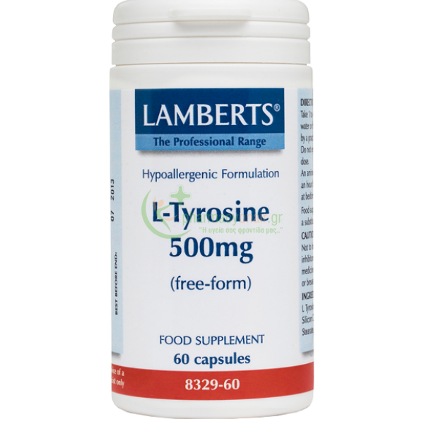 LAMBERTS - L-Tyrosine 500mg caps 60s Νοητική Υγεία - Ενίσχυση Μνήμης - Συγκέντρωση
