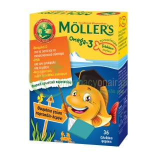 MOLLER'S - Omega 3 Ζελεδάκια-Ψαράκια με γεύση Πορτοκάλι-Λεμόνι 36s