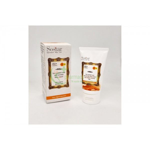 SOSTAR - Αντιγηραντική Κρέμα Προσώπου SPF50 με Γάλα Γαϊδούρας 50mL Αντιγήρανση 35+