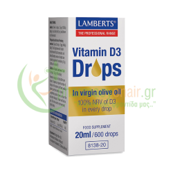 LAMBERTS - Vitamin D3 Drops in Virgin Olive Oil 20mL
