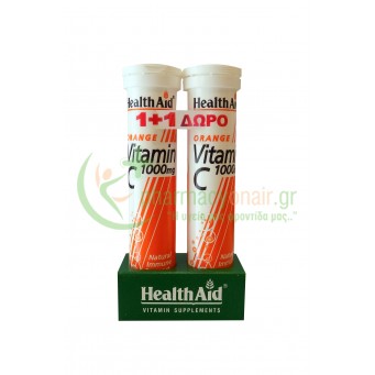 HEALTH AID - Vitamin C 1000mg Orange 20 Αναβράζοντα Δισκία 1+1 ΔΩΡΟ