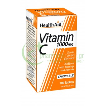 HEALTH AID - Vitamin C 1000mg Chewable with Rosehip & Acerola tabs 100s (Μασώμενα Δισκία)