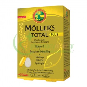 MOLLER'S - Total Plus Ωμέγα-3 & Βιταμίνες & Μέταλλα & Τζίνσενγκ Ροδιόλα Κράταιγος caps 28s (Ωμέγα-3) & tabs 28s (Βιταμίνες & Μέταλλα & Βότανα)