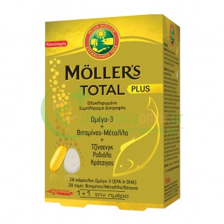 MOLLER'S - Total Plus Ωμέγα-3 & Βιταμίνες & Μέταλλα & Τζίνσενγκ Ροδιόλα Κράταιγος caps 28s (Ωμέγα-3) & tabs 28s (Βιταμίνες & Μέταλλα & Βότανα) Ατονία - Κόπωση