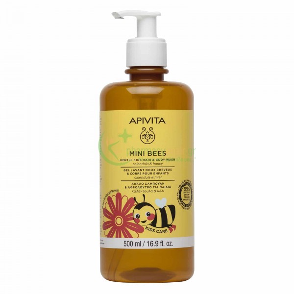 APIVITA - Mini Bees Απαλό Σαμπουάν & Αφρόλουτρο για Παιδιά με Καλέντουλα & Μέλι 500mL Καθαρισμός Μωρού