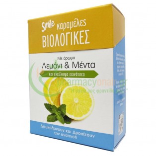 SMILE - Βιολογικές Καραμέλες με Άρωμα Λεμόνι & Μέντα 15τμχ Καραμέλες - Παστίλιες για το Λαιμό