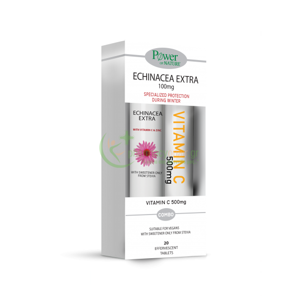 POWER HEALTH - Echinacea Extra με ΣΤΕΒΙΑ Γεύση Λεμόνι αναβράζοντα tabs 20s + ΔΩΡΟ Vitamin C 500mg Γεύση Πορτοκάλι αναβράζοντα tabs 20s Ενίσχυση Άμυνας Οργανισμού
