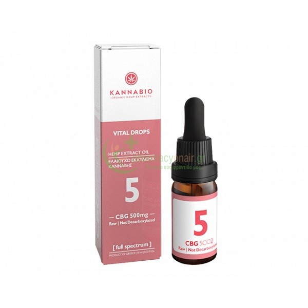 KANNABIO - Vital Drops CBD 5 Πλήρους Φάσματος Raw (500mg/10ml Oral Spray 10mL 