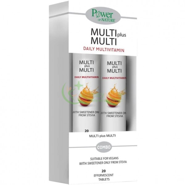 POWER HEALTH - Multi + Multi με ΣΤΕΒΙΑ Γεύση Ροδάκινο αναβράζοντα tabs 20s 1+1 ΔΩΡΟ Άσκηση
