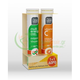 PHARMALEAD - Multi Energy με Γεύση Lime αναβράζοντα tabs 20s + ΔΩΡΟ Vitamin C 1000mg με Γεύση Πορτοκάλι αναβράζοντα tabs 20s Βιταμίνες C