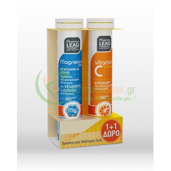 PHARMALEAD - Magnesium 375mg με Γεύση Lime αναβράζοντα tabs 20s + ΔΩΡΟ Vitamin C 1000mg με Γεύση Πορτοκάλι αναβράζοντα tabs 20s
