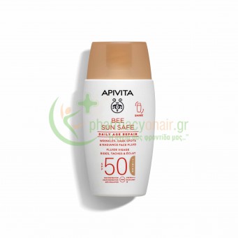 APIVITA - Bee Sun Safe Λεπτόρρευστη Κρέμα Προσώπου Λάμψης για Ρυτίδες & Πανάδες με Χρώμα SPF50 50mL