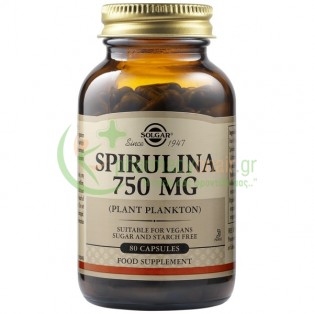 SOLGAR - Spirulina 750mg veg caps 80s Ατονία - Κόπωση